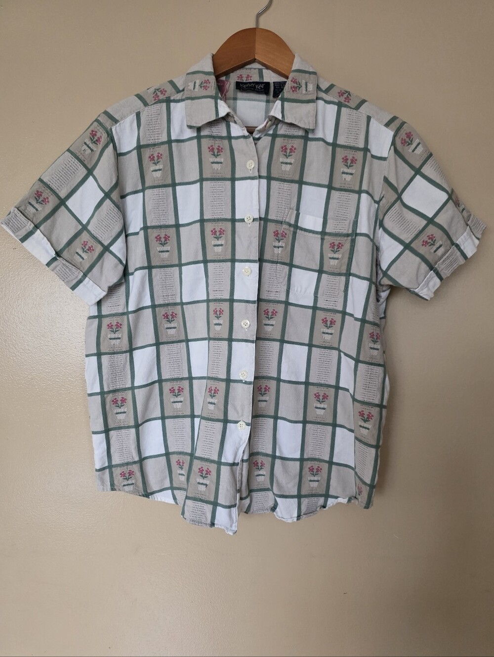Vtg 90s Cottagecore Floral Plaid Shirt XL 100% Cotton Top Grannycore Whimsical